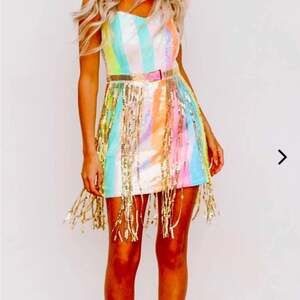 Blue B Collection Rainbow Pastel Sequin Fringe Mini Dress